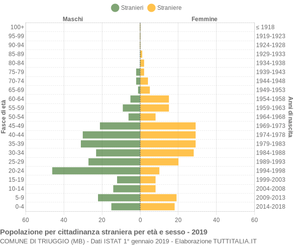 Grafico cittadini stranieri - Triuggio 2019