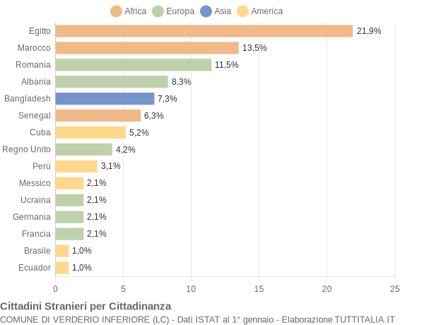 Grafico cittadinanza stranieri - Verderio Inferiore 2005