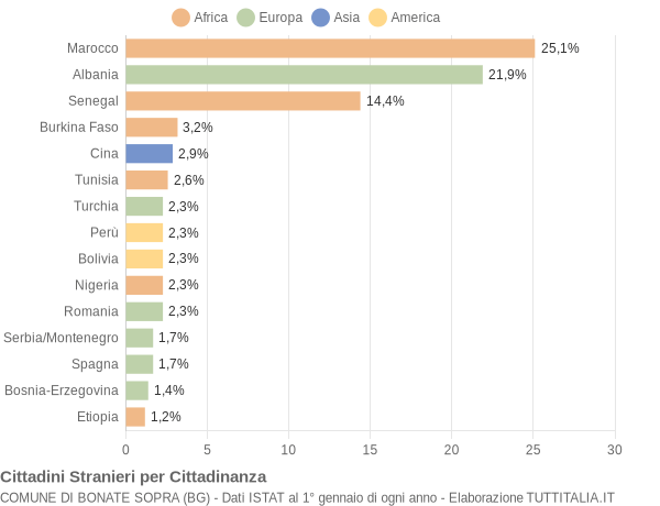 Grafico cittadinanza stranieri - Bonate Sopra 2004