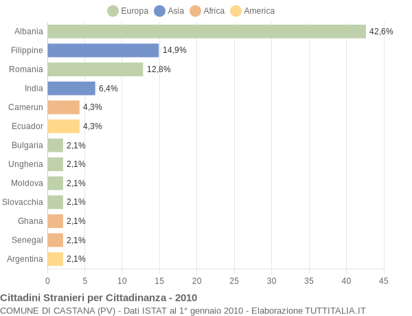 Grafico cittadinanza stranieri - Castana 2010