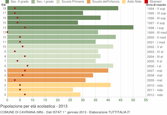 Grafico Popolazione in età scolastica - Cavriana 2013