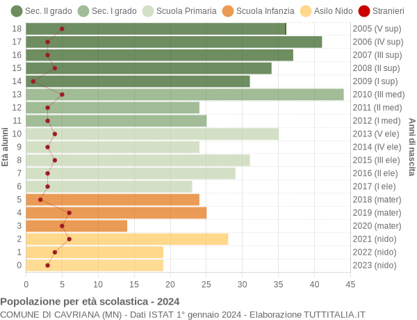 Grafico Popolazione in età scolastica - Cavriana 2024