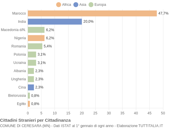 Grafico cittadinanza stranieri - Ceresara 2005