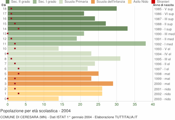 Grafico Popolazione in età scolastica - Ceresara 2004