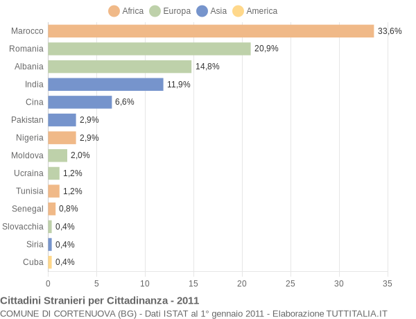 Grafico cittadinanza stranieri - Cortenuova 2011
