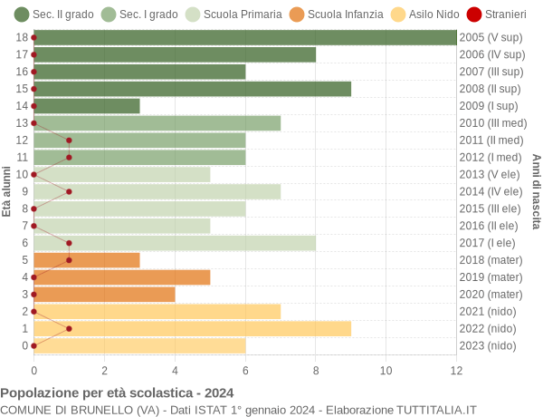 Grafico Popolazione in età scolastica - Brunello 2024