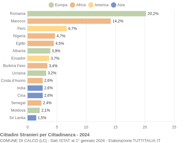 Grafico cittadinanza stranieri - Calco 2024