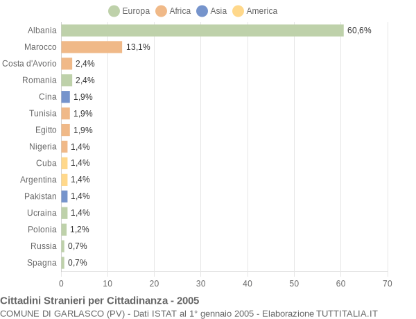 Grafico cittadinanza stranieri - Garlasco 2005