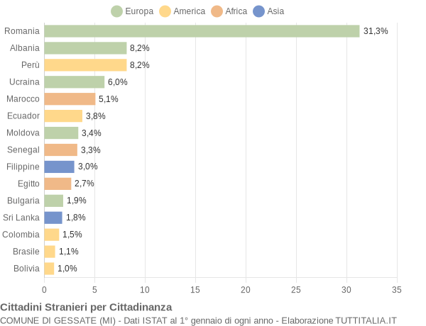 Grafico cittadinanza stranieri - Gessate 2011