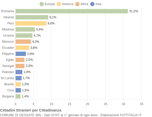 Grafico cittadinanza stranieri - Gessate 2019