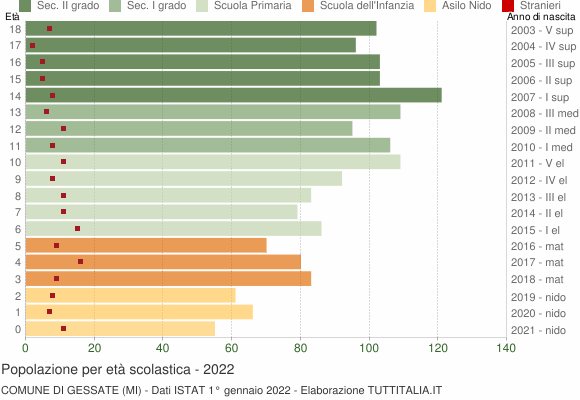 Grafico Popolazione in età scolastica - Gessate 2022