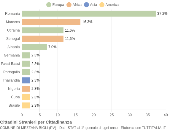 Grafico cittadinanza stranieri - Mezzana Bigli 2010