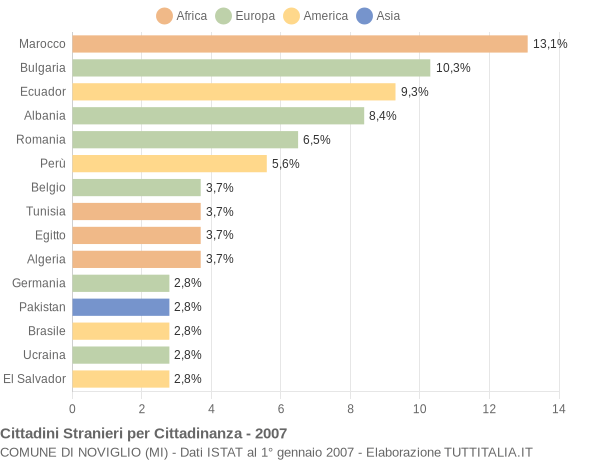 Grafico cittadinanza stranieri - Noviglio 2007