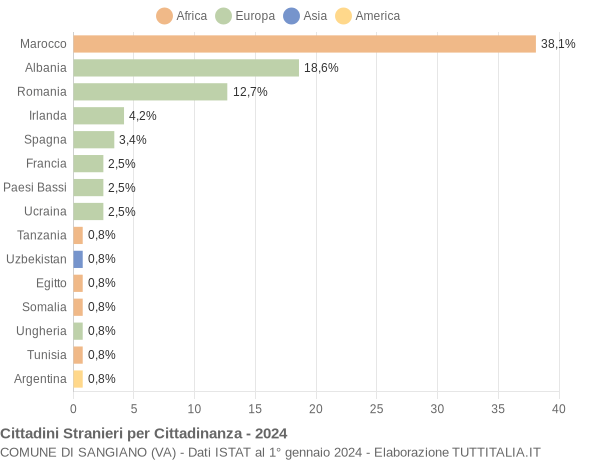 Grafico cittadinanza stranieri - Sangiano 2024