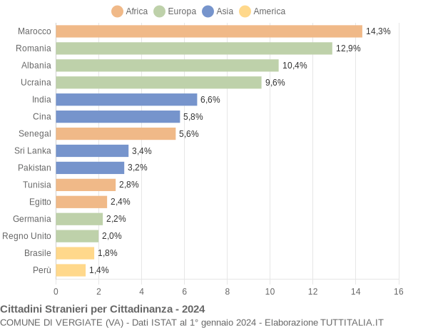 Grafico cittadinanza stranieri - Vergiate 2024