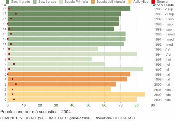 Grafico Popolazione in età scolastica - Vergiate 2004