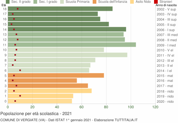 Grafico Popolazione in età scolastica - Vergiate 2021