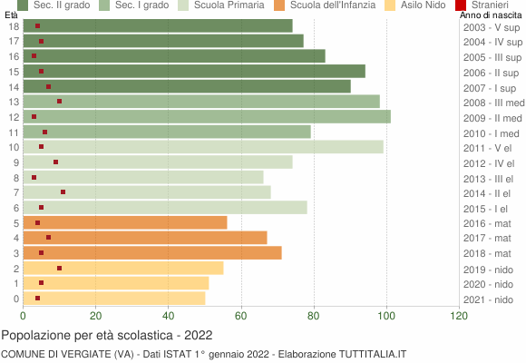 Grafico Popolazione in età scolastica - Vergiate 2022
