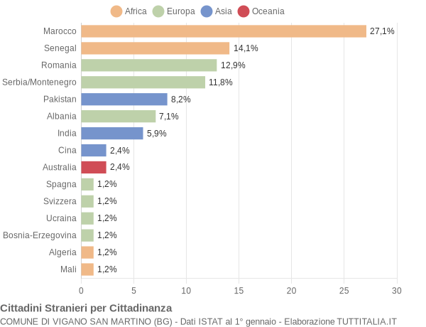 Grafico cittadinanza stranieri - Vigano San Martino 2005