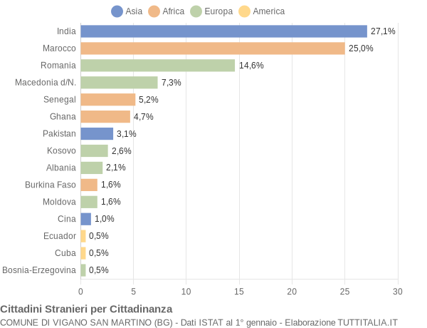 Grafico cittadinanza stranieri - Vigano San Martino 2014