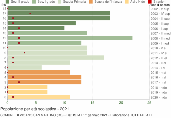 Grafico Popolazione in età scolastica - Vigano San Martino 2021