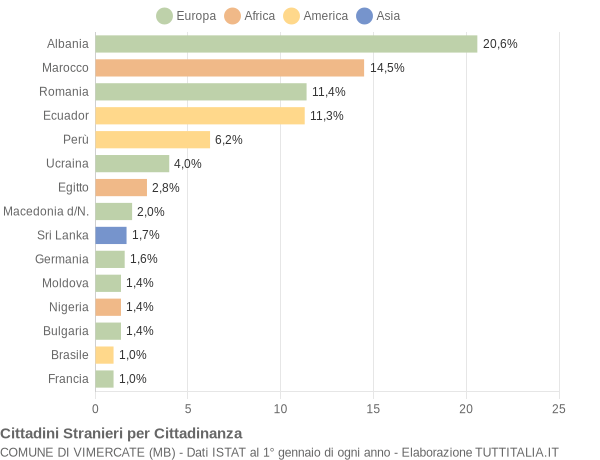 Grafico cittadinanza stranieri - Vimercate 2008