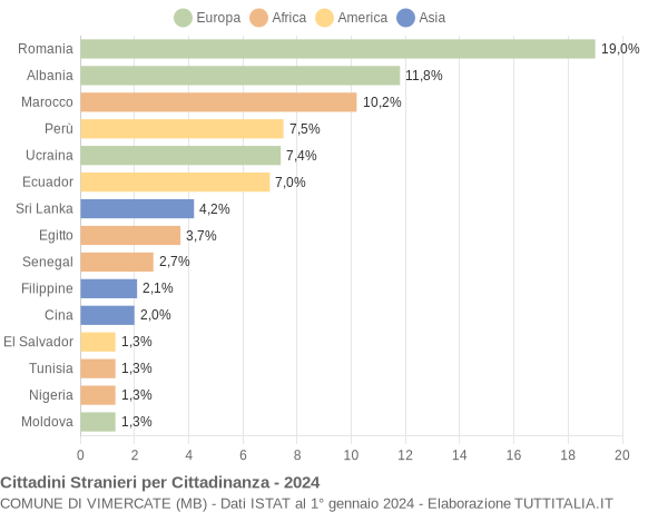 Grafico cittadinanza stranieri - Vimercate 2024