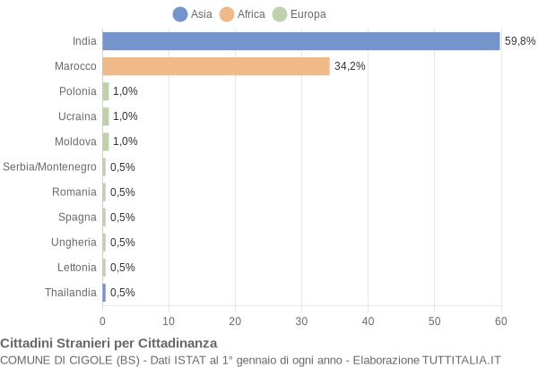 Grafico cittadinanza stranieri - Cigole 2006