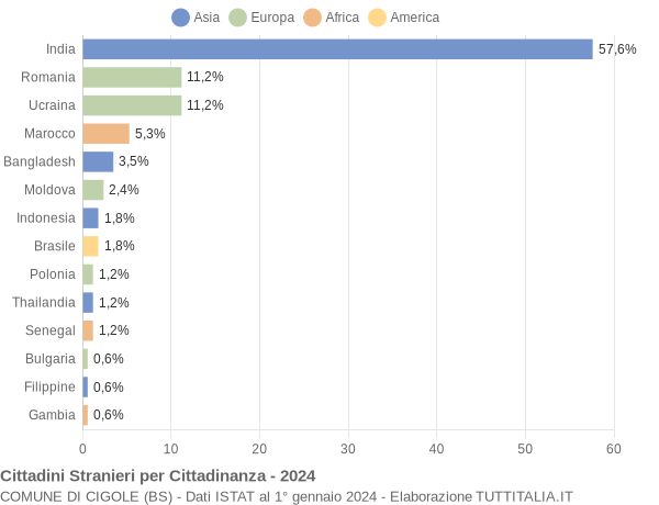 Grafico cittadinanza stranieri - Cigole 2024