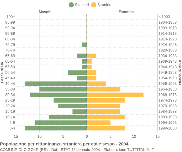 Grafico cittadini stranieri - Cigole 2004