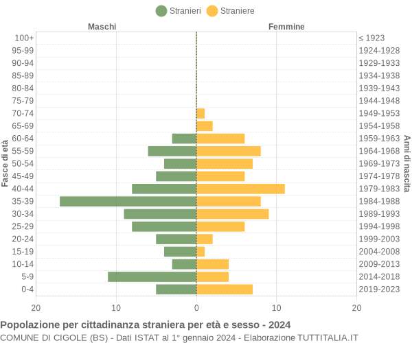 Grafico cittadini stranieri - Cigole 2024