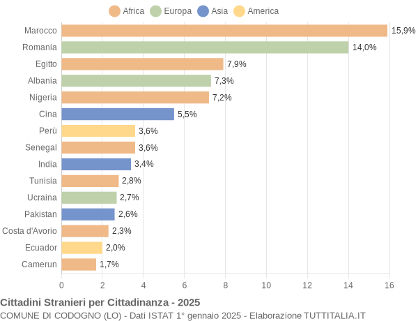 Grafico cittadinanza stranieri - Codogno 2025