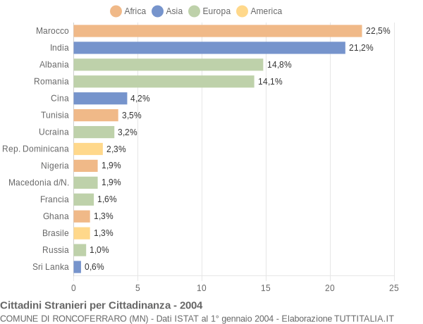 Grafico cittadinanza stranieri - Roncoferraro 2004
