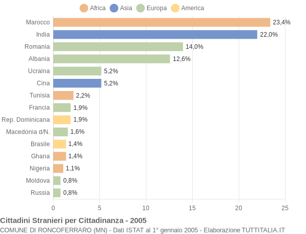 Grafico cittadinanza stranieri - Roncoferraro 2005