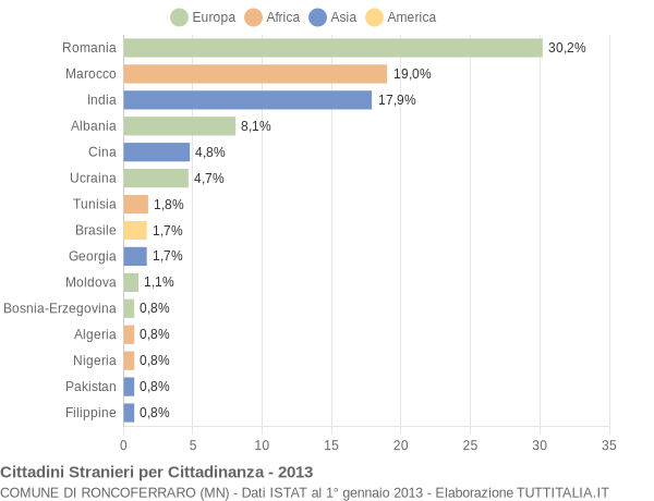 Grafico cittadinanza stranieri - Roncoferraro 2013