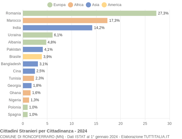 Grafico cittadinanza stranieri - Roncoferraro 2024