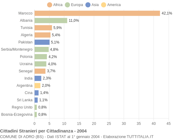 Grafico cittadinanza stranieri - Adro 2004