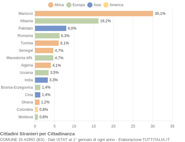 Grafico cittadinanza stranieri - Adro 2007