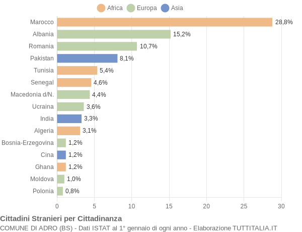 Grafico cittadinanza stranieri - Adro 2008