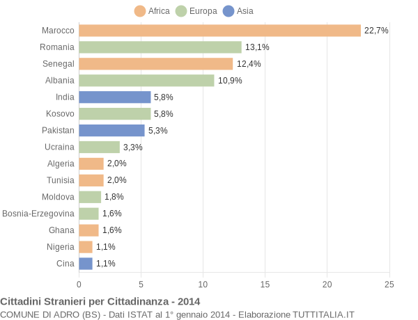 Grafico cittadinanza stranieri - Adro 2014