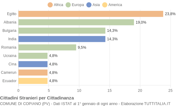 Grafico cittadinanza stranieri - Copiano 2004