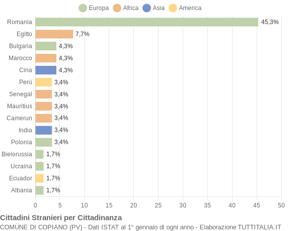 Grafico cittadinanza stranieri - Copiano 2010