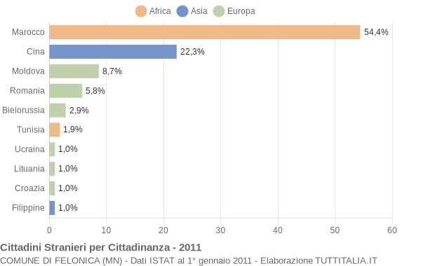 Grafico cittadinanza stranieri - Felonica 2011