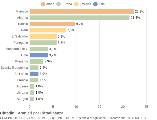 Grafico cittadinanza stranieri - Lurago Marinone 2005