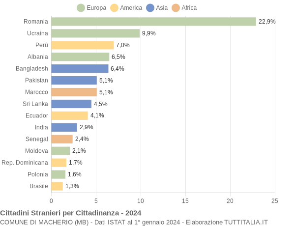 Grafico cittadinanza stranieri - Macherio 2024