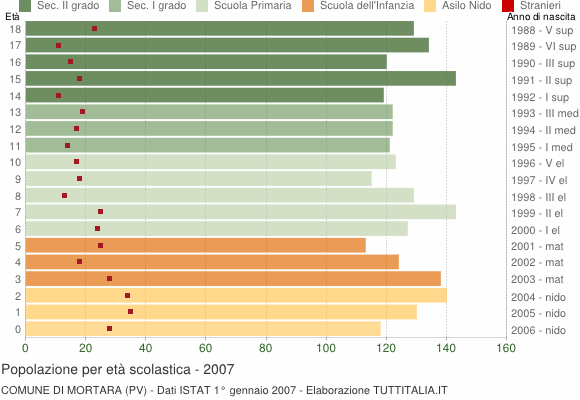 Grafico Popolazione in età scolastica - Mortara 2007