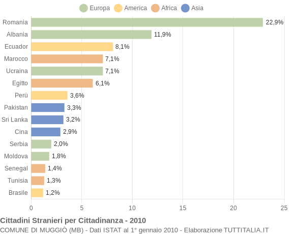 Grafico cittadinanza stranieri - Muggiò 2010