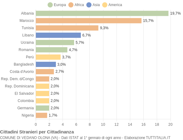 Grafico cittadinanza stranieri - Vedano Olona 2005