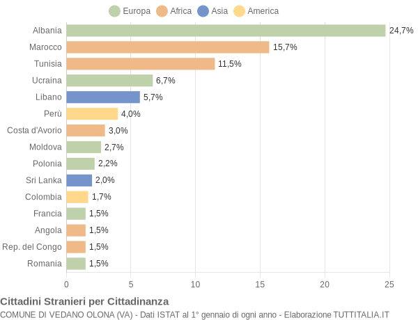 Grafico cittadinanza stranieri - Vedano Olona 2009