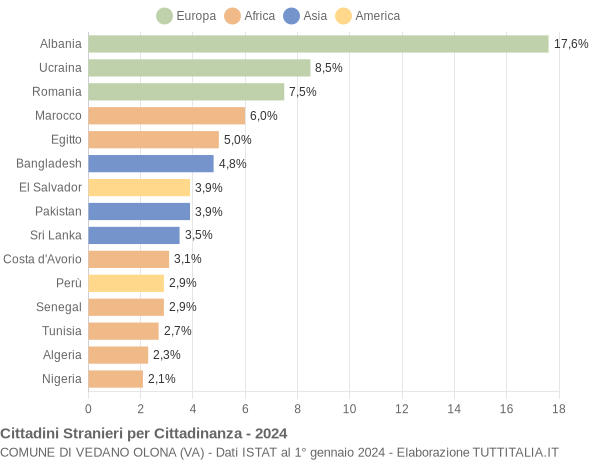 Grafico cittadinanza stranieri - Vedano Olona 2024